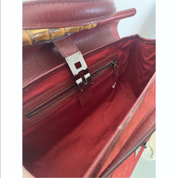 Gucci Red Bamboo Cloth Handbag - Picture 5 of 9